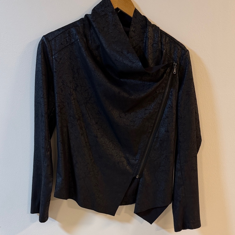 EUC Women's faux leather waterproof soft moto Black Asymmetric Zip Jacket - S